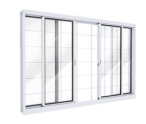 JANELA DE AÇO DE CORRER CENTRAL 2FLS MÓVEIS E 2 FIXAS C/ GRADE QUADRADA C/FECHO EMBUTIDO EM ALUMÍNIO. LUCASA FACILITÀ.