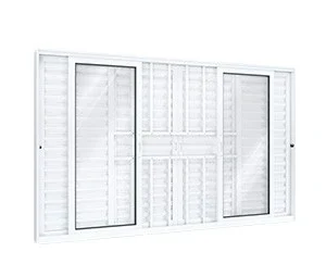 JANELA VENEZIANA EM ALUMÍNIO COR BRANCA, DE CORRER CENTRAL 4FLS MÓVEIS E 2 FIXAS C/ GRADE. LUCASA ECCELLENTE