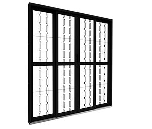 PORTA DE AÇO DE GIRO CORRER CENTRAL 2FLS MÓVEIS E 2FIXAS C/GRADE MOSAICO. RIOBRAS AÇO PRONTO