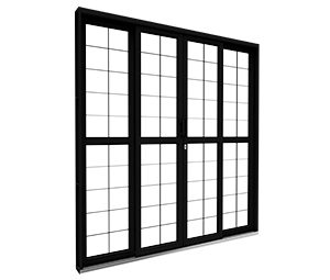 PORTA DE AÇO DE GIRO CORRER CENTRAL 2FLS MÓVEIS E 2FIXAS C/GRADE QUADRADA. RIOBRAS AÇO PRONTO