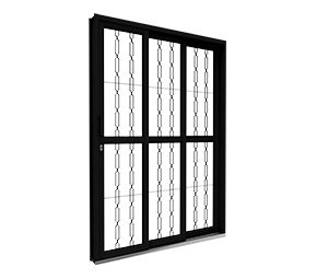 PORTA DE AÇO DE GIRO CORRER LATERAL 2FLS MÓVEIS E 1FIXA C/GRADE MOSAICO. RIOBRAS AÇO PRONTO