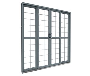 PORTA DE AÇO DE CORRER CENTRAL 2FLS MÓVEIS E 2FIXAS C/GRADE QUADRADA. RIOBRAS AÇO