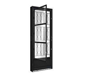 PORTA DE AÇO DE GIRO C/POSTIGO C/GRADE MOSAICO. RIOBRAS AÇO PRONTO