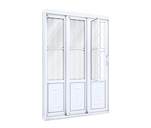 PORTA DE AÇO DE CORRER LATERAL C/POSTIGO E GRADE MOSAICO 2FLS MÓVEIS E 1 FIXA. LUCASA FACILITÀ