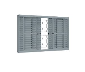 JANELA DE AÇO VENEZIANA DE CORRER CENTRAL 4FLS MÓVEIS E 2FIXAS C/GRADE MOSAICO. RIOBRAS AÇO