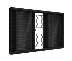 JANELA DE AÇO VENEZIANA DE CORRER CENTRAL 4FLS MÓVEIS E 2FIXAS C/GRADE MOSAICO. RIOBRAS AÇO PRONTO