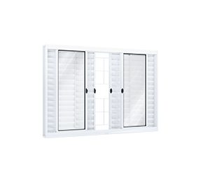 JANELA DE AÇO VENEZIANA DE CORRER CENTRAL 4FLS MÓVEIS E 2FIXAS C/GRADE QUADRADA. RIOBRAS AÇO PRONTO