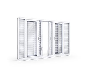 JANELA DE AÇO VENEZIANA CORRER CENTRAL FLEX  4FLS MÓVEIS E 2 FIXAS C/FECHO EMBUTIDO. LUCASA FACILITÀ