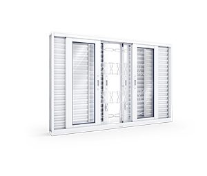 JANELA DE AÇO VENEZIANA CORRER CENTRAL FLEX  4FLS MÓVEIS E 2 FIXAS C/GRADE MOSAICO C/FECHO EMBUTIDO. LUCASA FACILITÀ