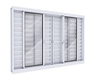 JANELA DE AÇO VENEZIANA CORRER CENTRAL 4FLS MÓVEIS E 2 FIXAS C/GRADE QUADRADA C/FECHO EMBUTIDO. LUCASA FACILITÀ