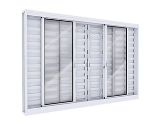 JANELA DE AÇO VENEZIANA CORRER CENTRAL FLEX  4FLS MÓVEIS E 2 FIXAS C/GRADE MOSAICO C/FECHO EMBUTIDO. LUCASA FACILITÀ