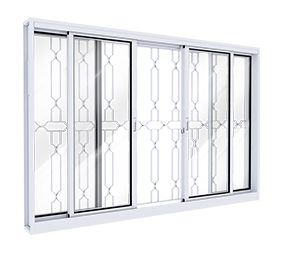 JANELA DE AÇO DE CORRER LATERAL 1FL MÓVEL 1F FIXA C/GRADE MOSAICO C/FECHO EMBUTIDO EM ALUMÍNIO. LUCASA FACILITÀ