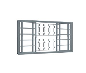 JANELA DE AÇO DE CORRER CENTRAL 2FLS MÓVEIS E 2FIXAS C/GRADE MOSAICO. RIOBRAS AÇO