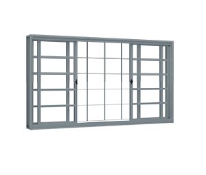 JANELA DE AÇO DE CORRER CENTRAL 2FLS MÓVEIS E 2FIXAS C/GRADE QUADRADA. RIOBRAS AÇO