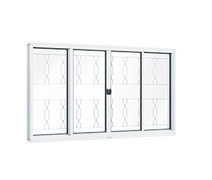 JANELA DE AÇO DE CORRER CENTRAL 2FLS MÓVEIS E 2FIXAS C/GRADE MOSAICO. RIOBRAS AÇO PRONTO