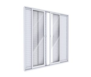 PORTA DE ALUMÍNIO DE CORRER CENTRAL BALCÃO 4FLS E 02 FIXAS C/FECHO EMBUTIDO EM ALUMÍNIO. LUCASA IDEALE