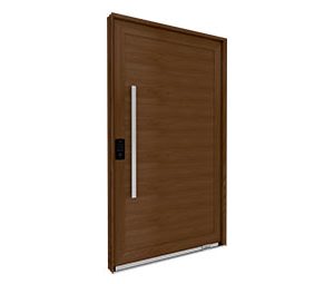 PORTA DE ALUMÍNIO PIVOTANTE LAMBRI C/ PUXADOR DE 1M EM AÇO INOX COM FECHADURA DIGITAL - LUCASA ECCELLENTE