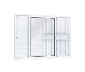 JANELA DE ALUMÍNIO VENEZIANA DE CORRER LATERAL 2FLS MÓVEIS E 1FIXA C/GRADE C/FECHO EMBUTIDO EM ALUMÍNIO. LUCASA ECCELLENTE