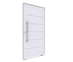 PORTA DE ALUMÍNIO PIVOTANTE LAMBRI C/ FRISO E C/PUXADOR DE 80CM EM AÇO INOX. LUCASA IDEALE
