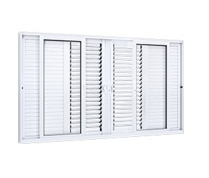 JANELA DE ALUMÍNIO VENEZIANA DE CORRER CENTRAL FLEX 4FLS MÓVEIS E 2FIXAS C/FECHO EMBUTIDO EM ALUMÍNIO. LUCASA ECCELLENTE