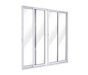 PORTA DE ALUMÍNIO DE CORRER CENTRAL C/VIDRO 2FLS MÓVEIS E 02 FIXAS C/FECHO EMBUTIDO EM ALUMÍNIO. LUCASA IDEALE