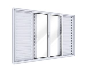 JANELA DE ALUMÍNIO VENEZIANA DE CORRER CENTRAL 4FLS MÓVEIS E 2FIXAS C/FECHO EMBUTIDO EM ALUMÍNIO. LUCASA IDEALE