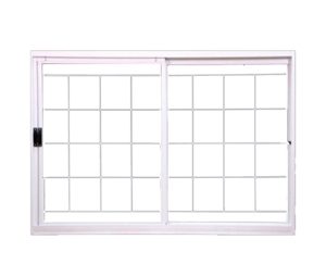 JANELA DE CORRER COM GRADE QUADRICULADA. AÇO COR BRANCA. HAIALA TRAD