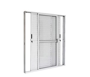 PORTA BALCÃO C/3FLS MÓVEIS. 1FL DE VIDRO E 2FLS VENEZIANAS. ALUMÍNIO COR BRANCA. RAMASSOL CRISTAL