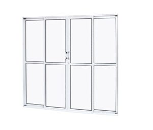 PORTA BALCÃO C/4FLS. 2FLS FIXAS E 2FLS MÓVEIS. ALUMÍNIO COR BRANCA. RAMASSOL CRISTAL