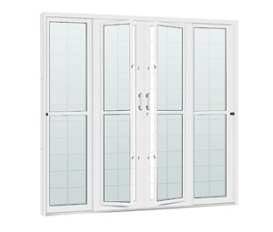 PORTA DE CORRER CENTRAL C/GRADE E POSTIGO. AÇO COR BRANCA. PROVISÃO EVIDENCE