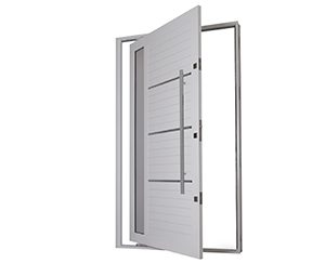 PORTA PIVOTANTE COM VIDRO LATERAL EM ALUMÍNIO BRANCO - MACHADO SUPREMA