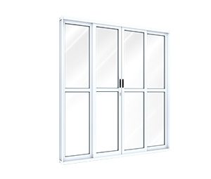 PORTA DE ALUMÍNIO DE CORRER CENTRAL 2FLS MÓVEIS E 2 FIXAS C/TRAVESSA. RIOBRAS ALUMÍNIO