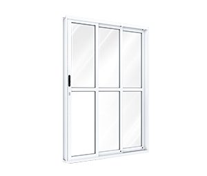 PORTA DE ALUMÍNIO DE CORRER LATERAL 2FLS MÓVEIS E 1 FIXA C/TRAVESSA. RIOBRAS ALUMÍNIO