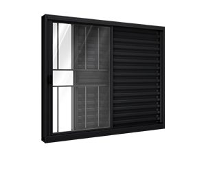 JANELA DE ALUMÍNIO VENEZIANA DE CORRER LATERAL 2FLS MÓVEIS E 1 FIXA C/GRADE. RIOBRAS ALUMÍNIO