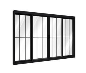 JANELA DE ALUMÍNIO DE CORRER CENTRAL 2FLS MÓVEIS E 2FIXAS C/GRADE. RIOBRAS ALUMÍNIO