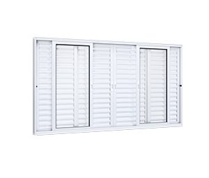 JANELA DE ALUMÍNIO VENEZIANA DE CORRER CENTRAL 4FLS MÓVEIS E 2FIXAS C/FECHO EMBUTIDO EM ALUMÍNIO. COR BRANCA. LUCASA ECCELLENTE