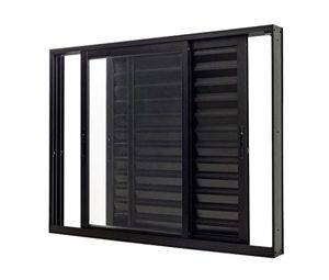 JANELA VENEZIANA LATERAL 3FLS MÓVEIS S/GRADE. ALUMÍNIO COR PRETA. RAMASSOL ULTRA