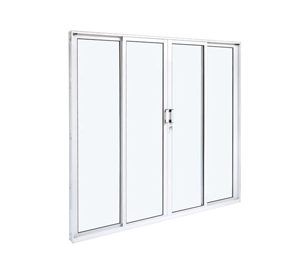 PORTA BALCÃO C/4FLS. 2FLS FIXAS E 2FLS MÓVEIS. ALUMÍNIO COR BRANCA. RAMASSOL CRISTAL