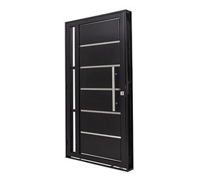 PORTA DE DE ABRIR LAMBRI COM FRISO E VIDRO LATERAL. AÇO COR PRETA. RAMASSOL MASTER